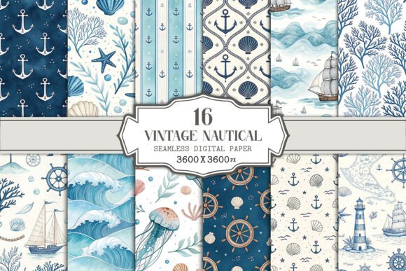 Download Vintage Nautical Seamless Pattern Bundle - Vintage Collection