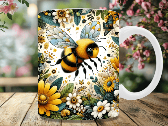 Download Vintage Bumble Bee Wildflower Mug Wrap - Vintage Collection