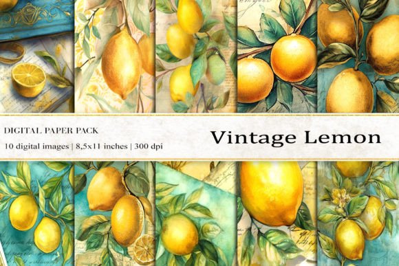 Download Vintage Lemon Digital Papers - Vintage Collection