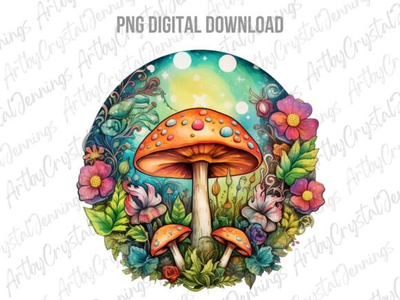 Download Vibrant Retro Floral Mushroom PNG - Retro Collection