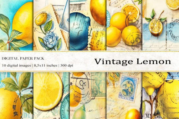 Download Vintage Lemon Digital Papers - Vintage Collection