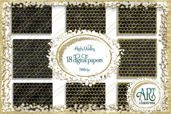 Download 18 Digital Papers Black&amp;Gold Glitter - Premium Resources