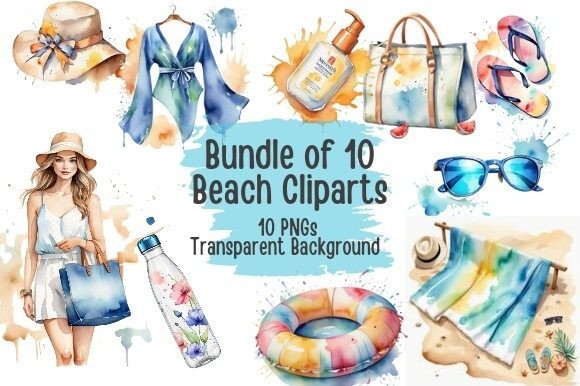 Download Ten High-Res Watercolor Beach Cliparts - Ten Collection