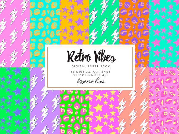 Download 80s Digital Papers | Neon Retro Patterns - Retro Collection