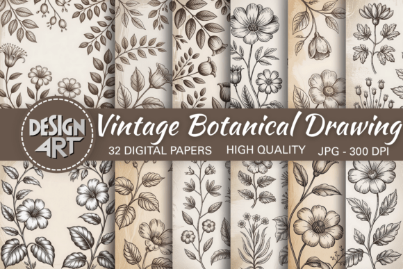 Download Vintage Botanical Drawing Backdrop - Vintage Collection