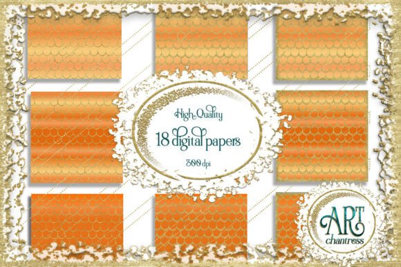 Download Mermaid Scale Digital Papers Orange PNG - Premium Resources