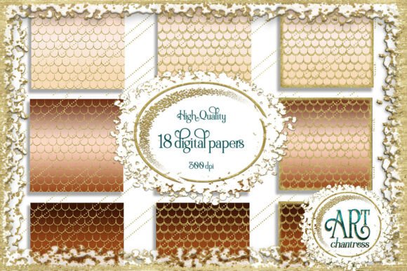 Download Mermaid Scale Brown Digital Papers Cream - Premium Resources