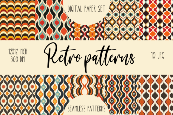 Download Retro Patterns Seamless Digital Paper - Retro Collection