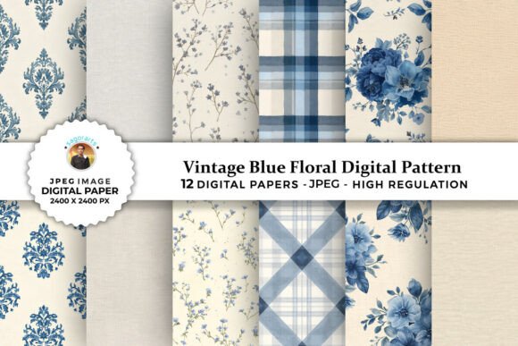 Download Vintage Blue Floral Digital Patterns - Vintage Collection