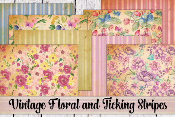 Download Vintage Floral and Ticking Stripes Paper - Vintage Collection