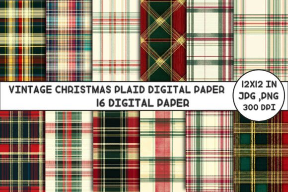 Download Vintage Christmas Plaid Digital Paper - Christmas Collection