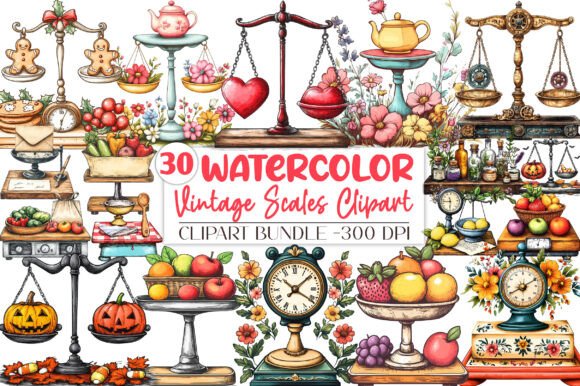 Download Watercolor Vintage Scales Clipart - Vintage Collection