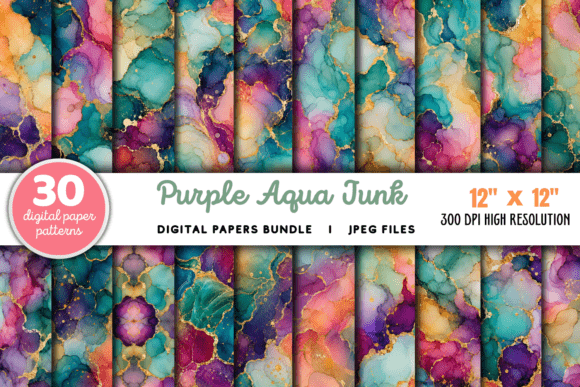 Download Purple Aqua Junk Journal Digital Papers - Purple Collection